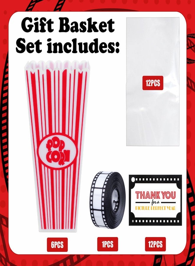 Engrowtic 6 Sets Movie Night Popcorn Plastic Bucket Gifts Basket 4''x8'' Plastic Movie Night Popcorn Empty Box Containers Cellophane Wrap Bag with Gift Card and Filmstrip Ribbon for Teacher Gift - Image 5